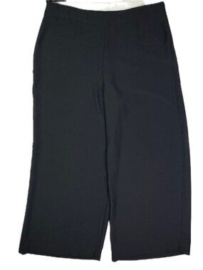 Perlavera Size L Cropped Wide-Leg Dress Pants Side Zip Crepe Black 25" Inseam